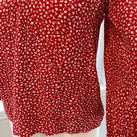 Madewell Kinston Side-Button Wrap Top in Park Picnic Size XS NWOT Red Floral - Picture 4 of 12